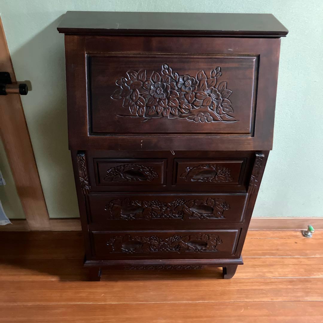 木製キャビネット ダークブラウン 5引き出し