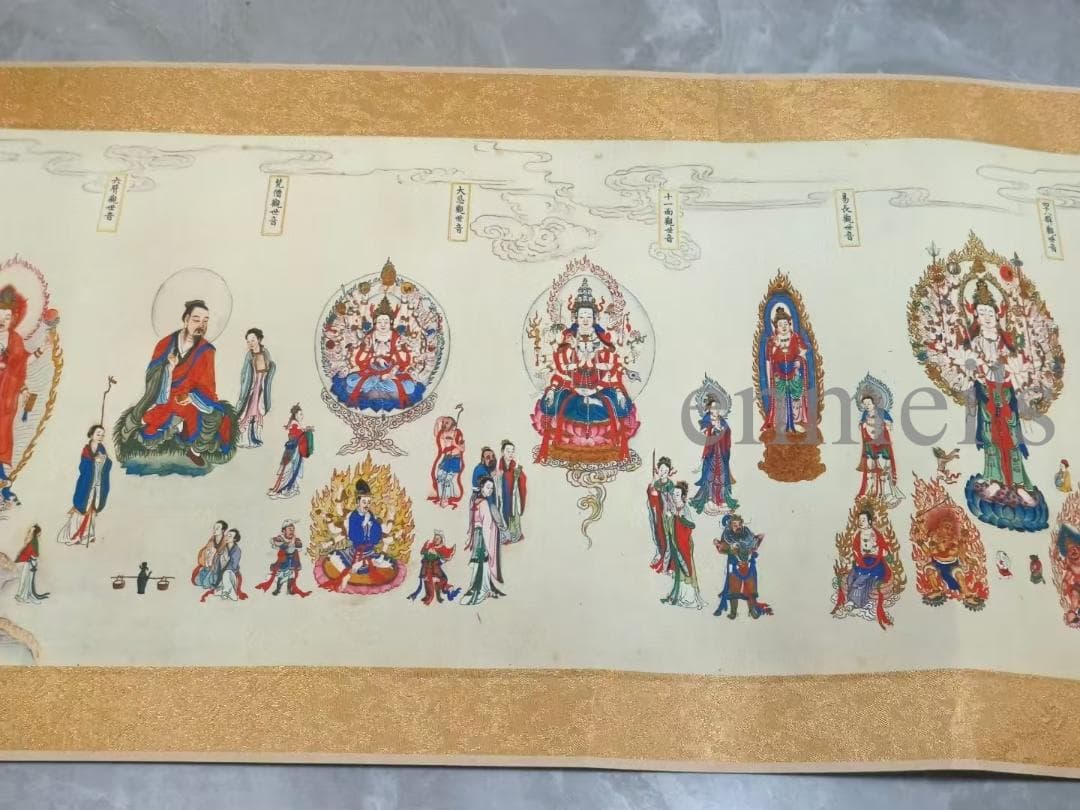 中国古美術 丁観鵬作款 法界源流図 十米 水墨画 手絵絹本 古美味 唐物 肉筆