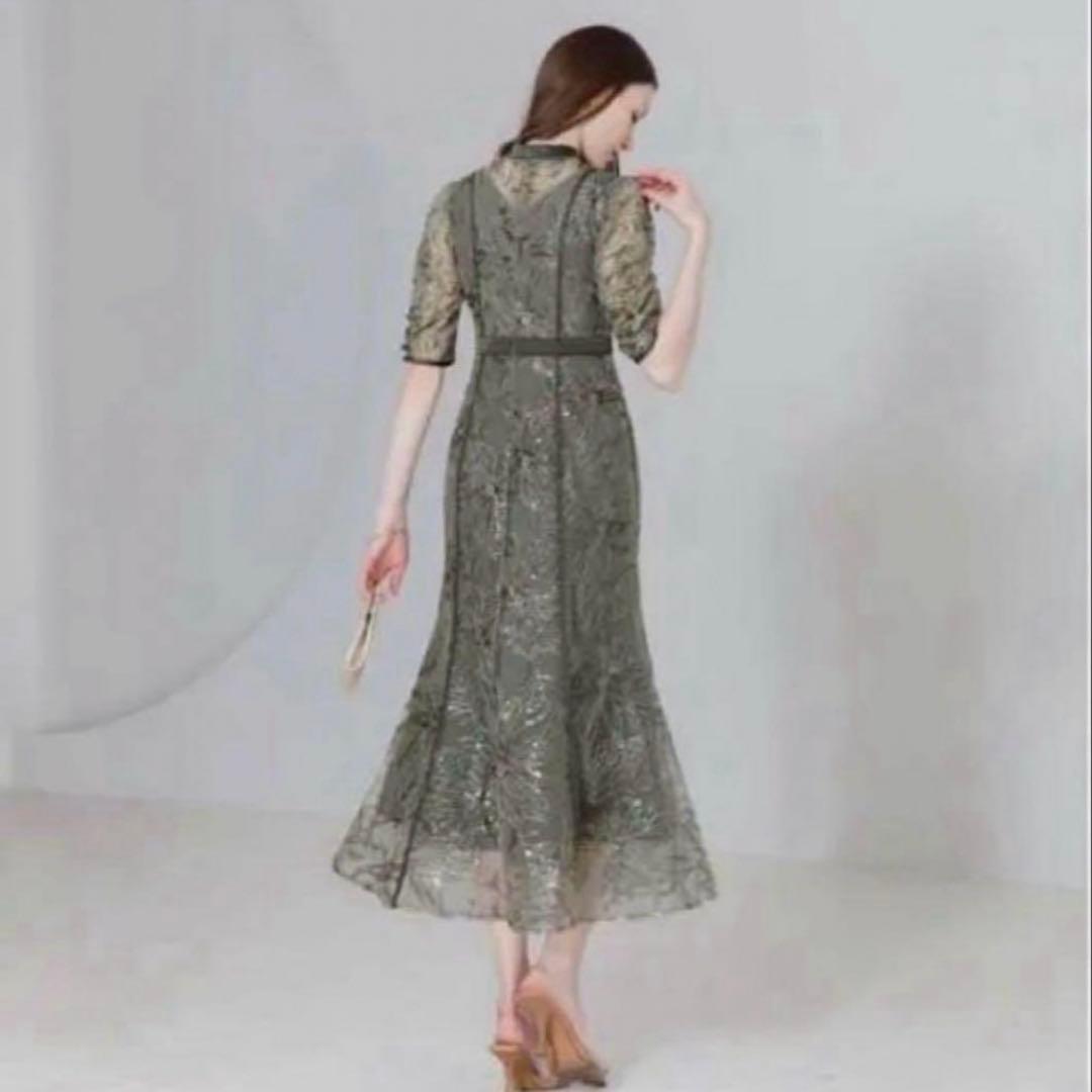LEJA オリーブグリーン レース パーティードレス