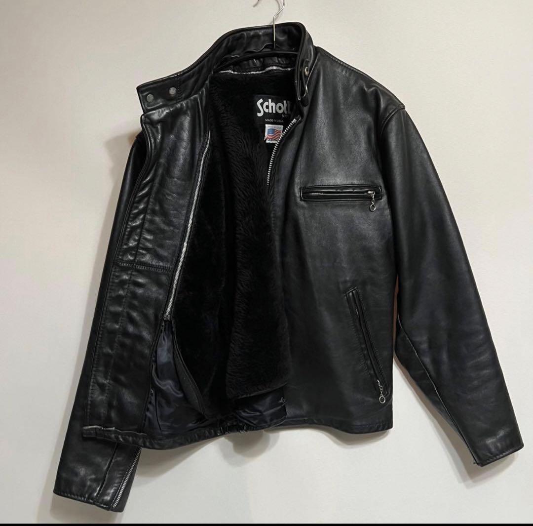 schott 牛革 シングル ライダース レザージャケット ライナー付 42