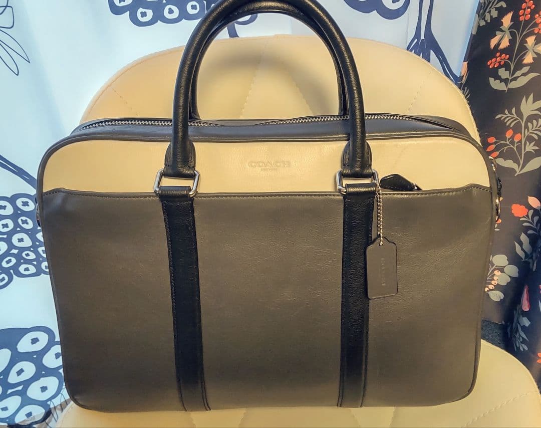 レザー ビジネスバッグ グレー/ベージュ