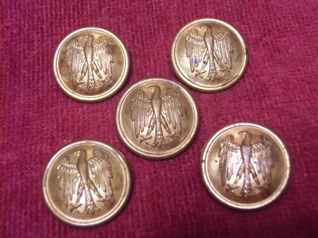 Ｗワイマールドイツ軍＊ドイツ国鉄制服ボタン２４ｍｍ＊５個セット（実物）