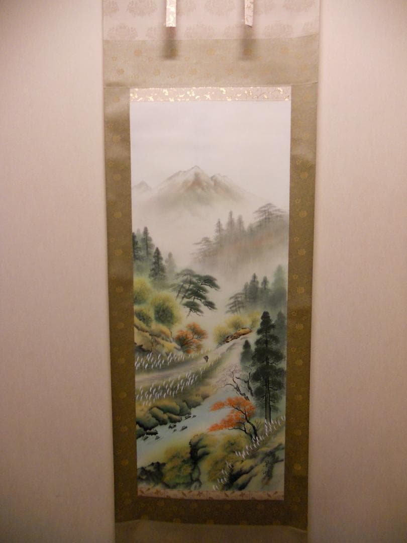 掛け軸 小川翠湖 彩色秋景 絹本 希少 軸装 茶道具 掛軸 美品 です。