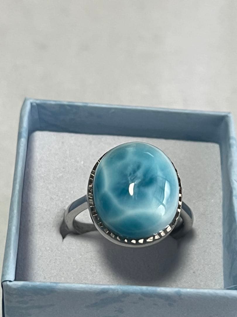 【高品質・やや大きめ】ラリマーリング （15.6×13.5mm）鑑別書付き