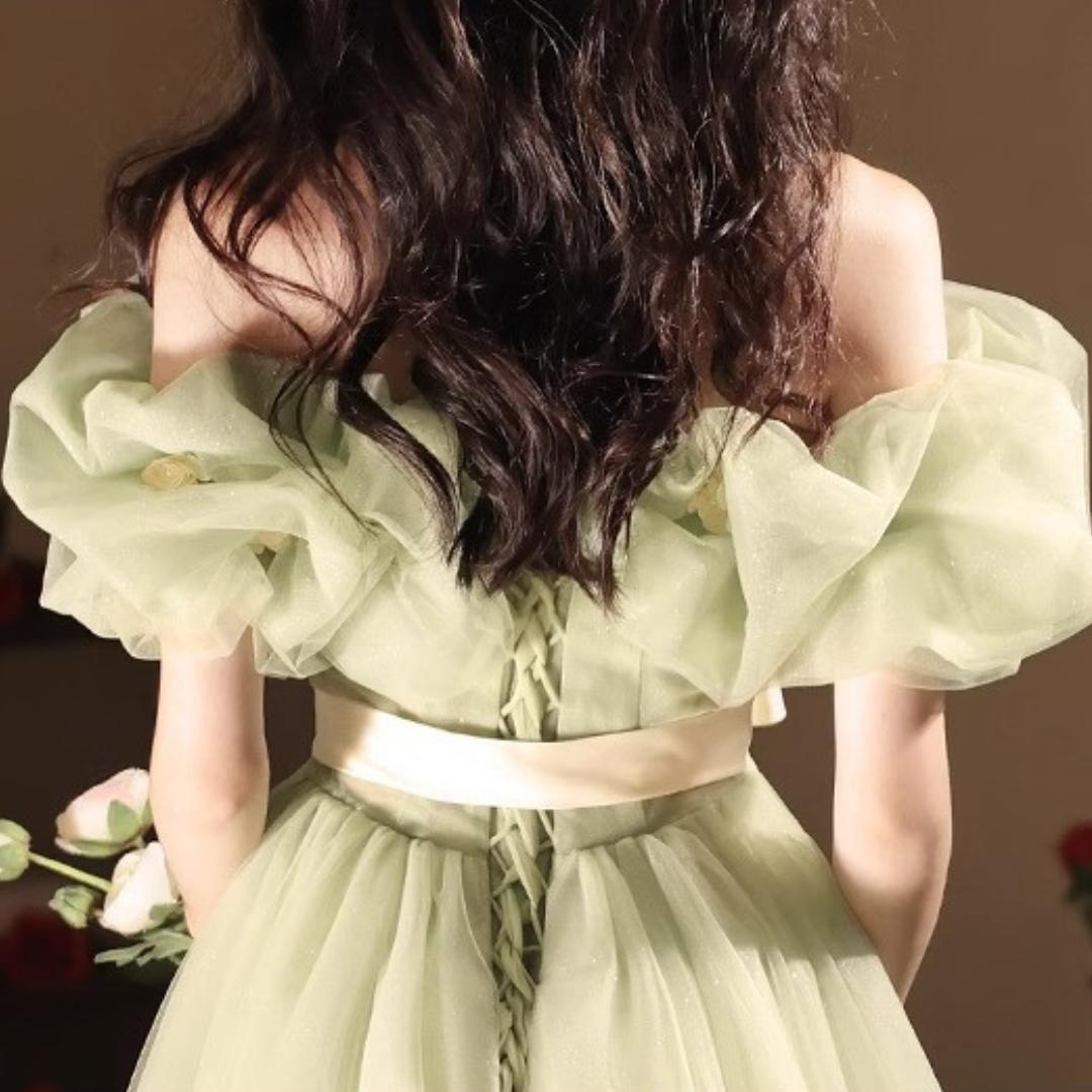 グリーン　誕生日　ハイウェストドレス　パーティー　お呼ばれ　ウェディング　カラー