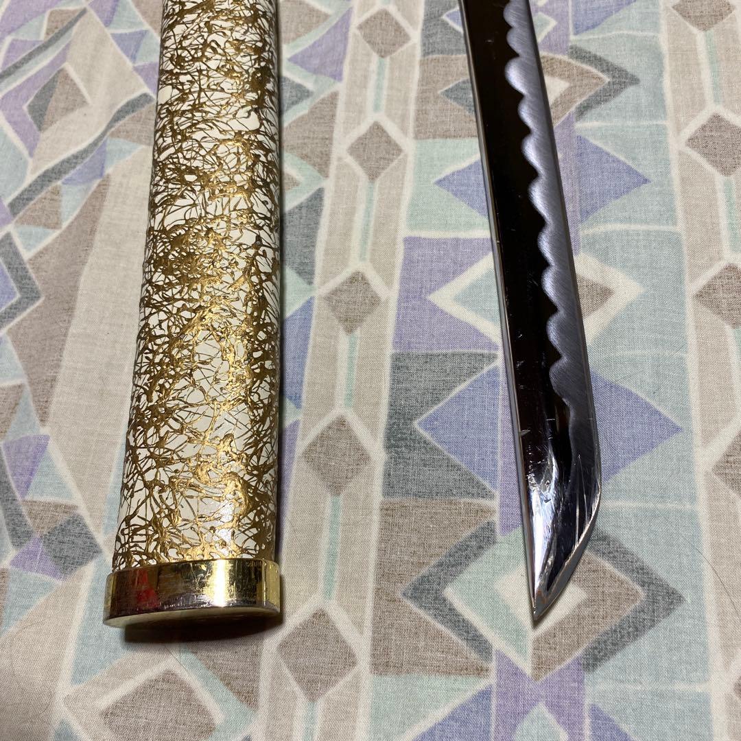 格安豪華版模造刀 黄色柄 鍔無し 金糸模様白鞘