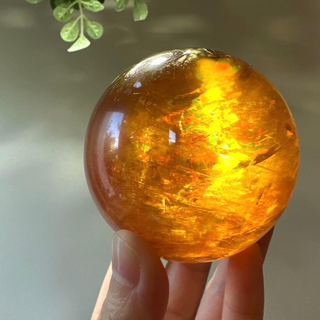 高品質　カルサイト　ゴールデンカルサイト　スフィア　琥珀　6.6 虹　ハニー