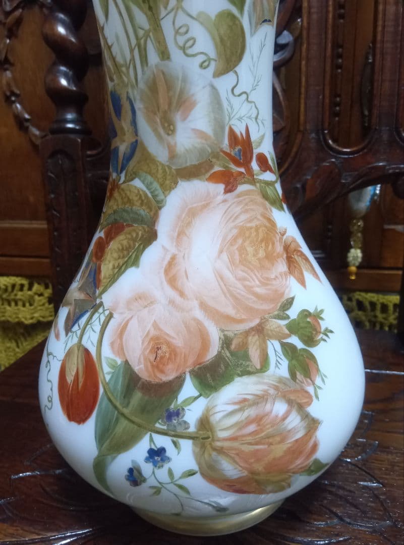 フランスアンティーク花柄フラワーベース　専用木箱付き