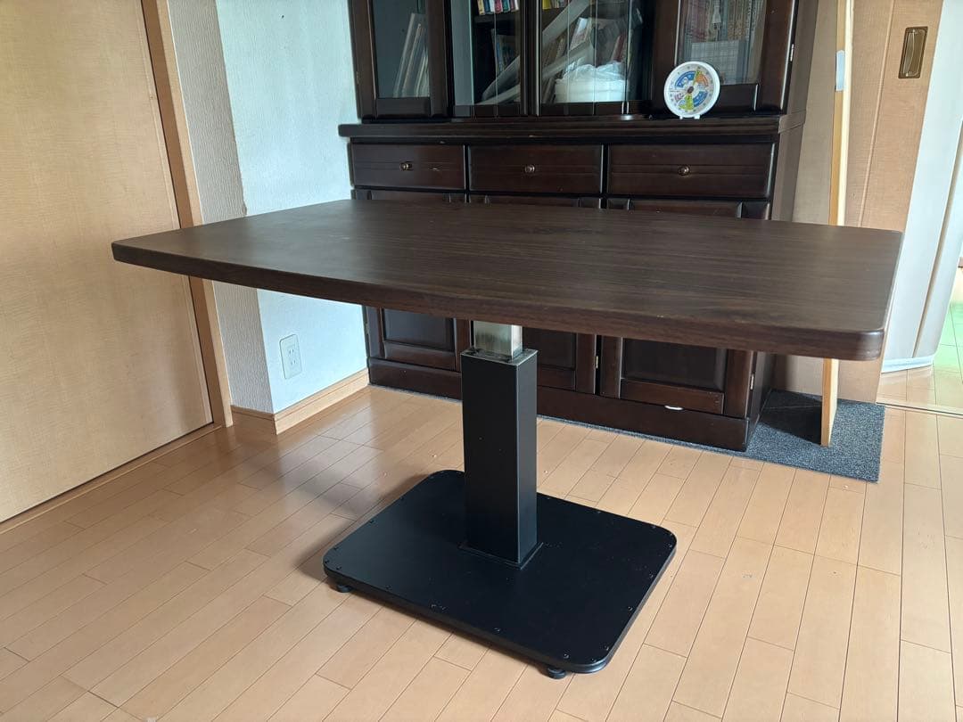 昇降式　リフトテーブル　ダークブラウン