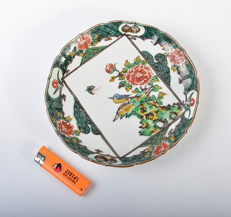 九谷焼　古九谷　色絵花鳥文　飾皿　M　R4619