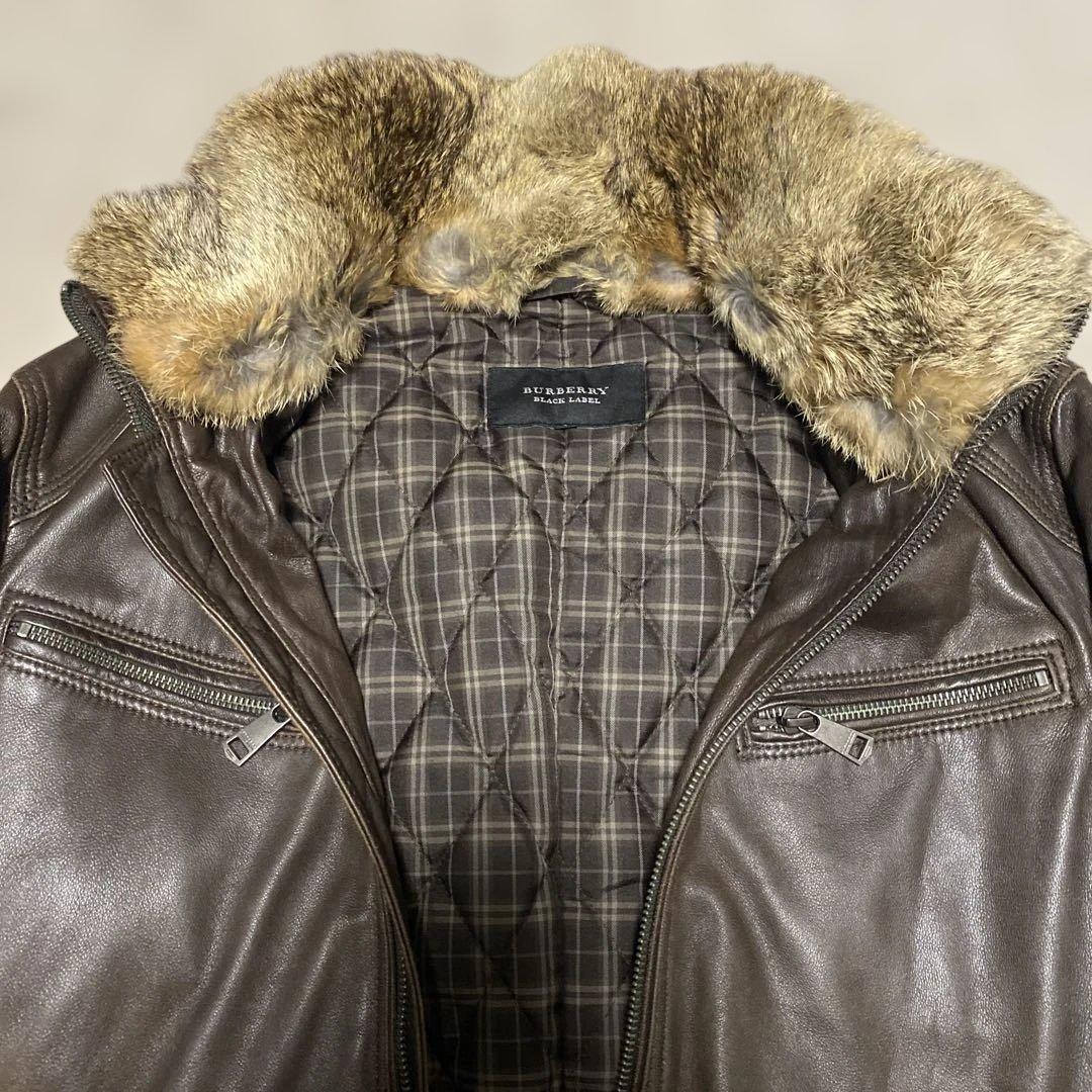 バーバリー ブラックレーベル レザージャケット ファー付き　羊革 ブラウン L