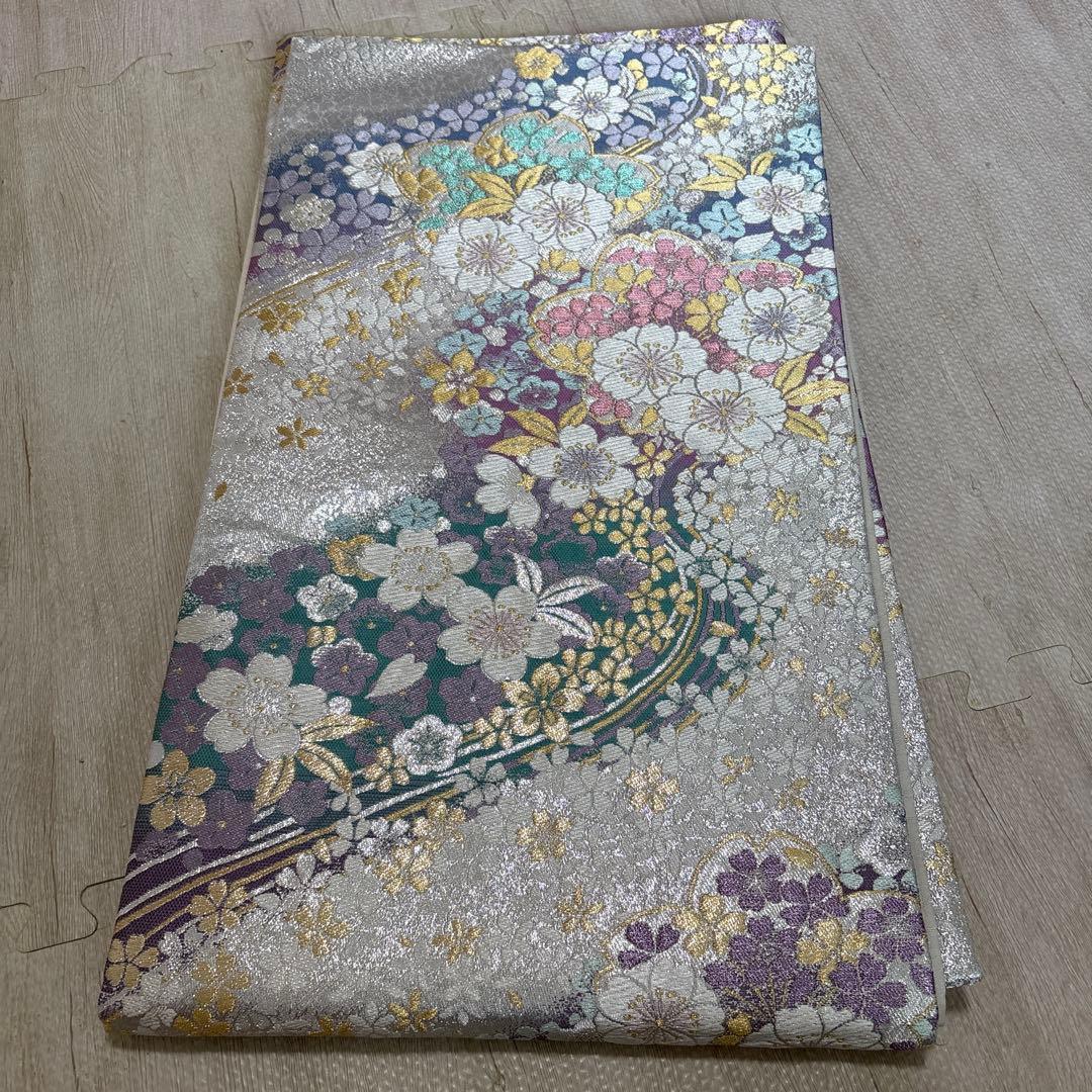 振袖 紫色 花柄 成人式用　3点セット