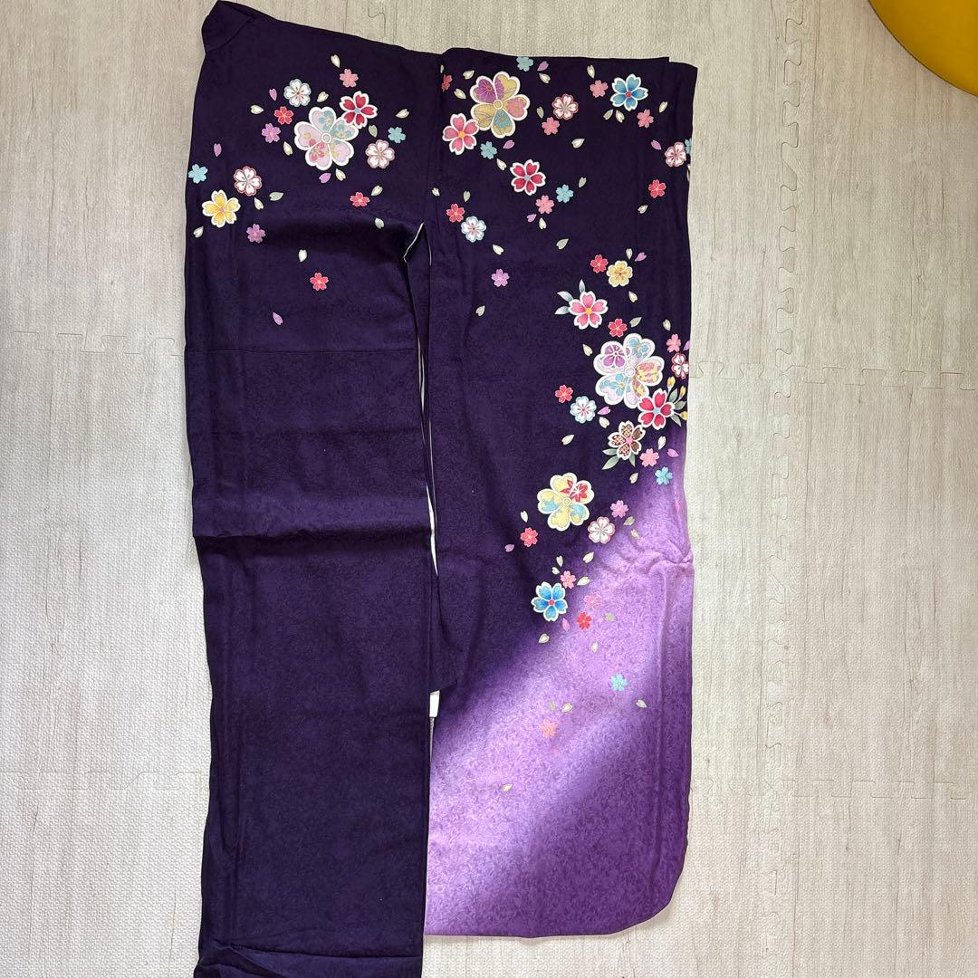 振袖 紫色 花柄 成人式用　3点セット
