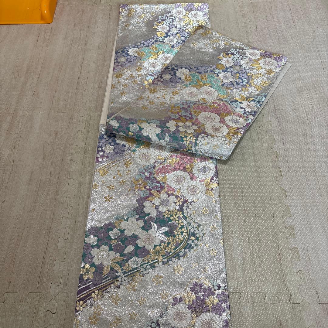 振袖 紫色 花柄 成人式用　3点セット