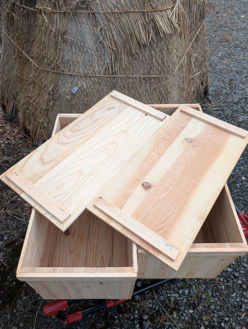 激安　りんご箱　蓋付き　取っ手付き　４箱組　杉材　天然素材　即納