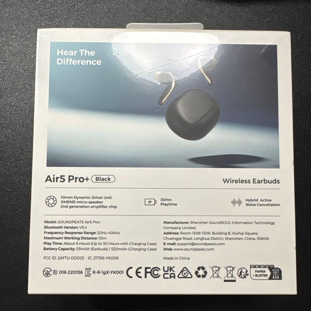 soundpeats Air5 Pro+ ワイヤレスイヤホン ブラック
