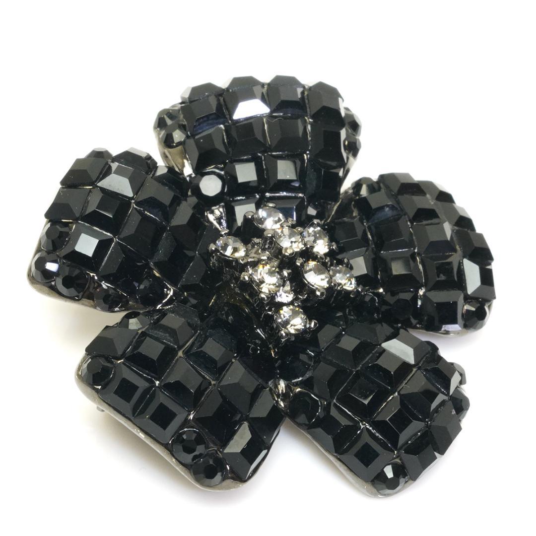 美品 FOXEY フォクシー フラワー ブローチ ブラック 黒