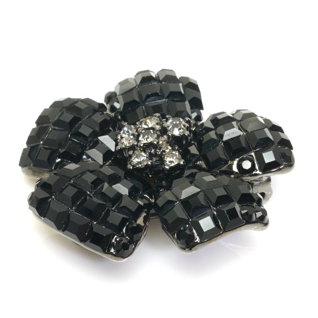 美品 FOXEY フォクシー フラワー ブローチ ブラック 黒