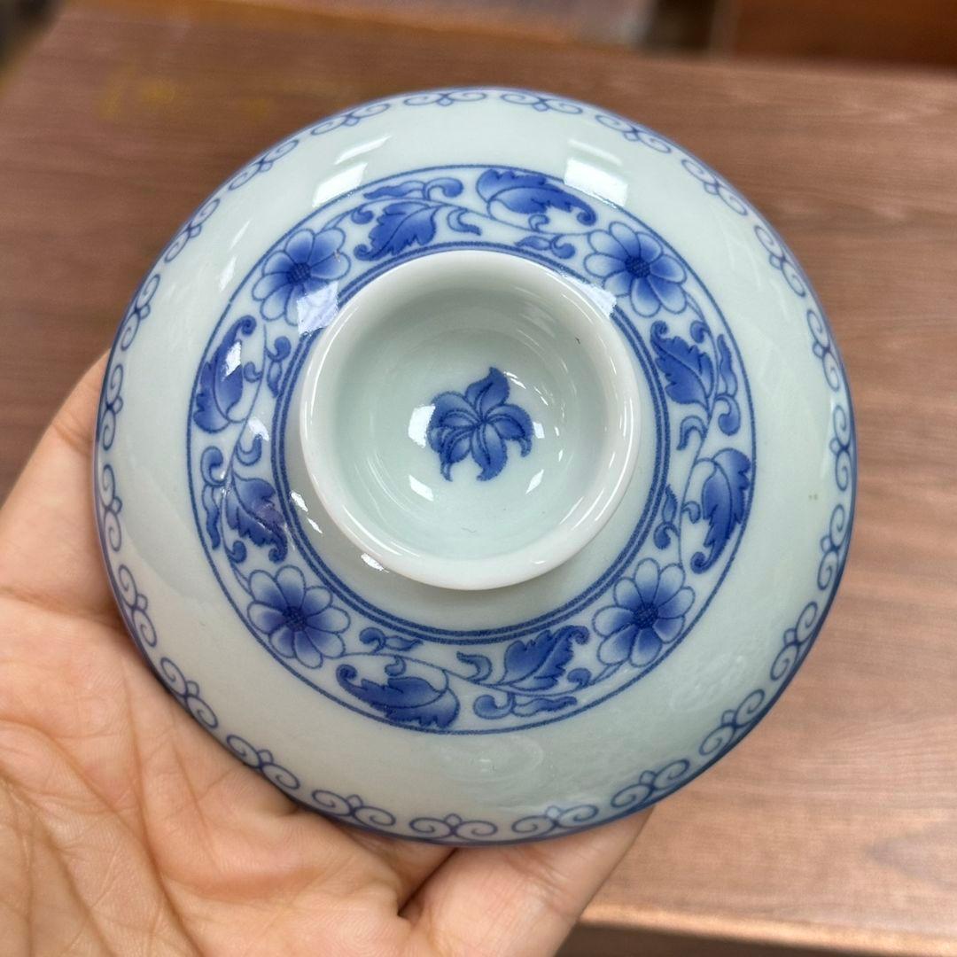 景徳鎮 青花宝相三才蓋碗 茶碗 煎茶器 茶道具 新品未使用
