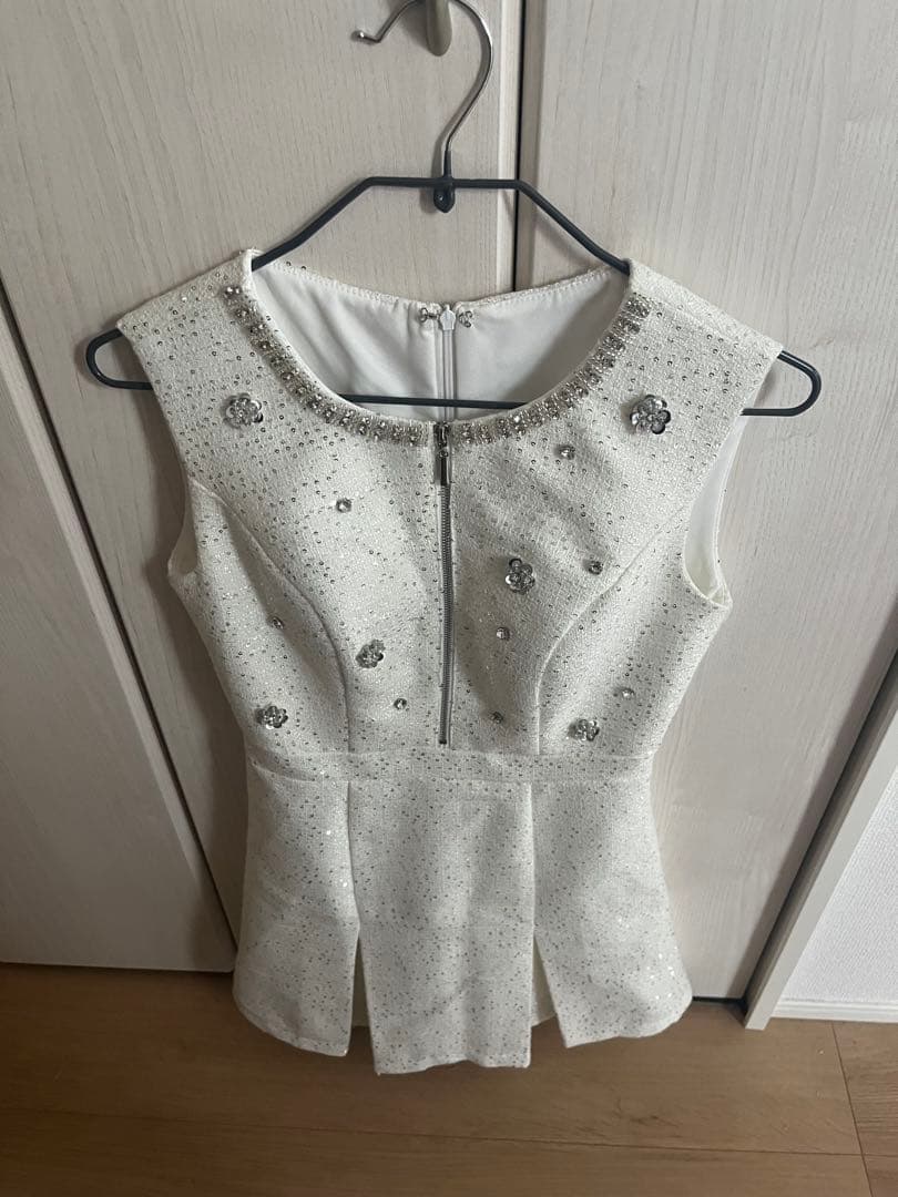 ジップアップフラワースパンコールツイードミニドレス