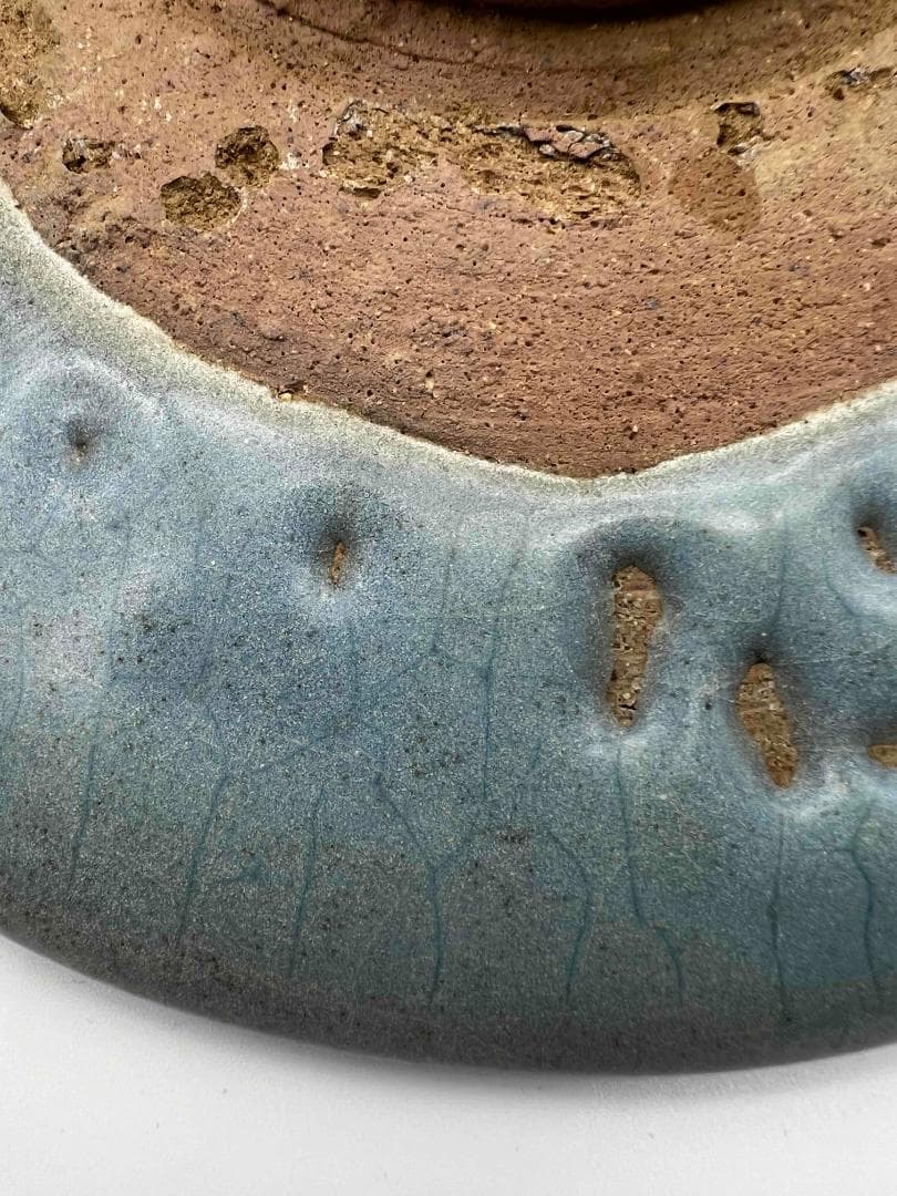 北宋時代　鈞窯　澱青釉飛紫紅斑盤　【旧家蔵出し】　窯変釉　辰砂皿(B-84)