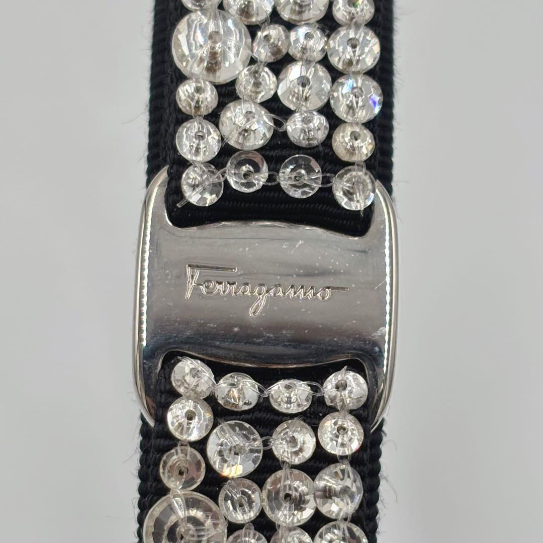 フェラガモ ヴァラリボン カチューシャ ラインストーン キャンバス ブラック