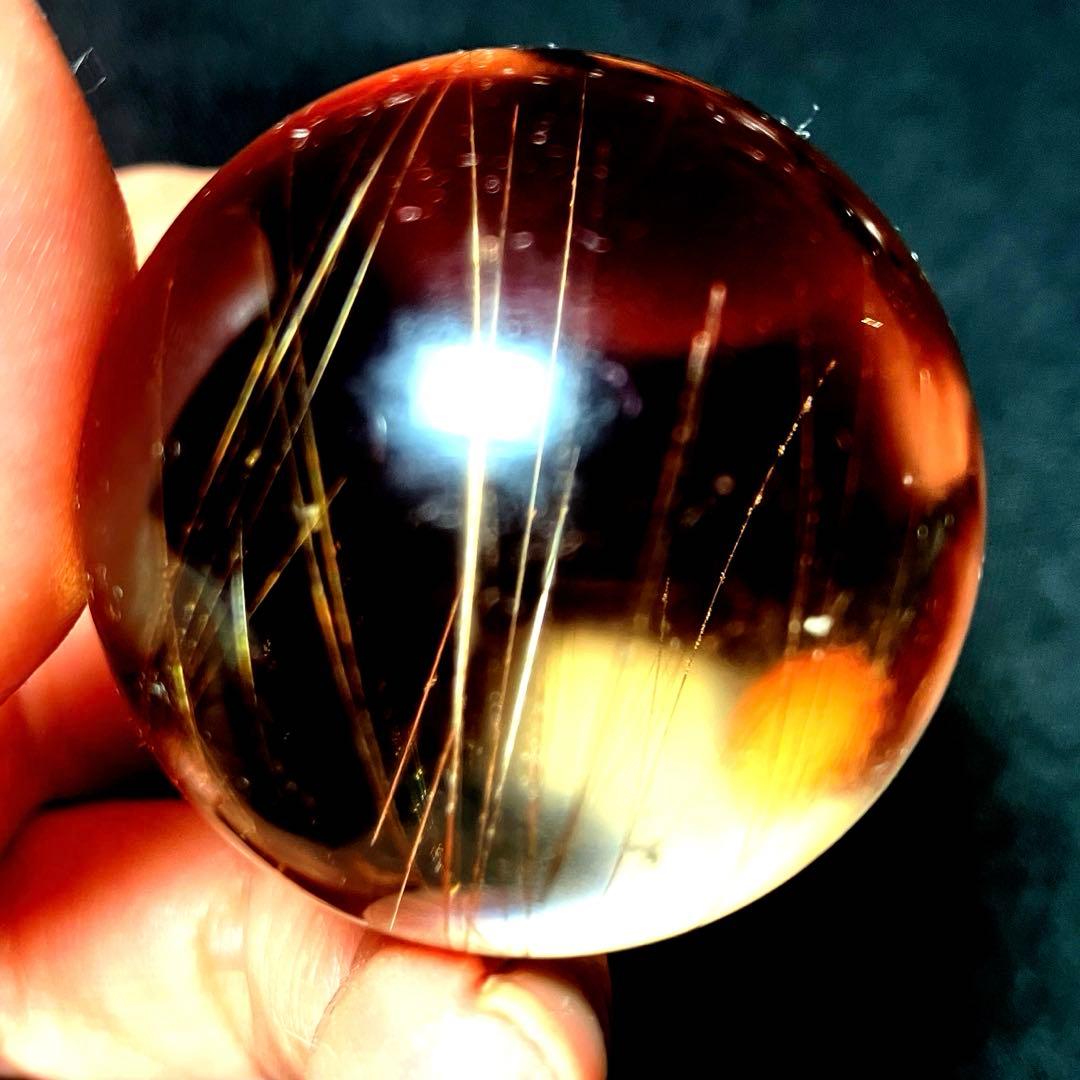 38mm ゴールドルチルクォーツ　丸玉　スフィア　金針水晶