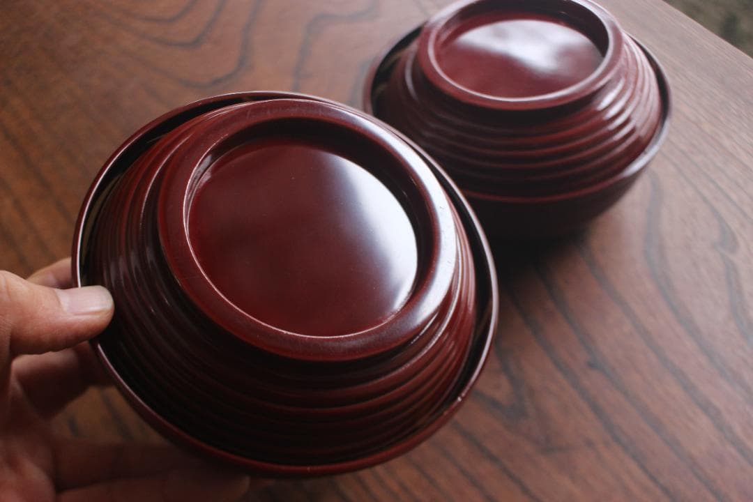 デッドストック！深みある糸目紅溜塗に極上稲穂福来雀蒔絵のお椀2点（検輪島塗雑煮椀