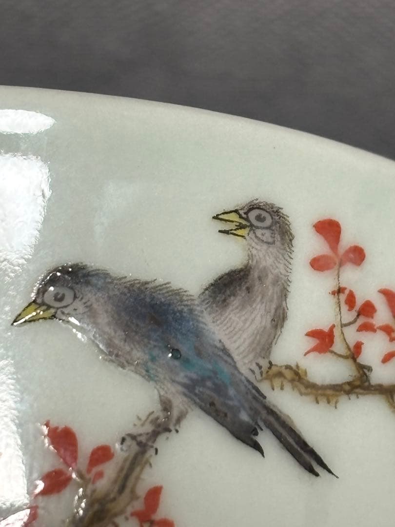 中国清時代　花鳥文茶碗 盃 粉彩　琺瑯彩　雍正年製在銘 官窯 2個セット