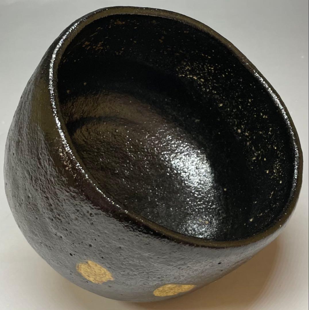 平安祥悦　写　慶入作　黒茶碗　京焼　楽焼 　d3166