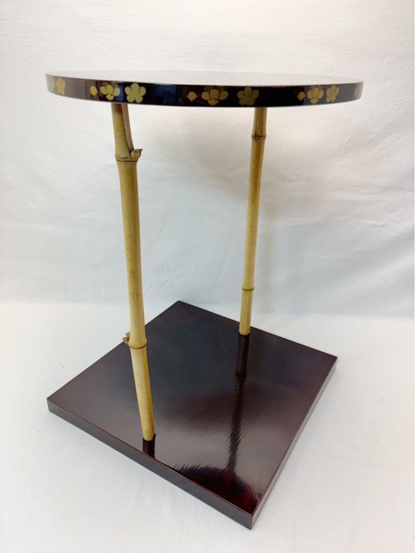 美品 茶道具 塗師 表完作 三友棚 三千家好み 梅蒔絵 組み立式 木地溜塗 共箱