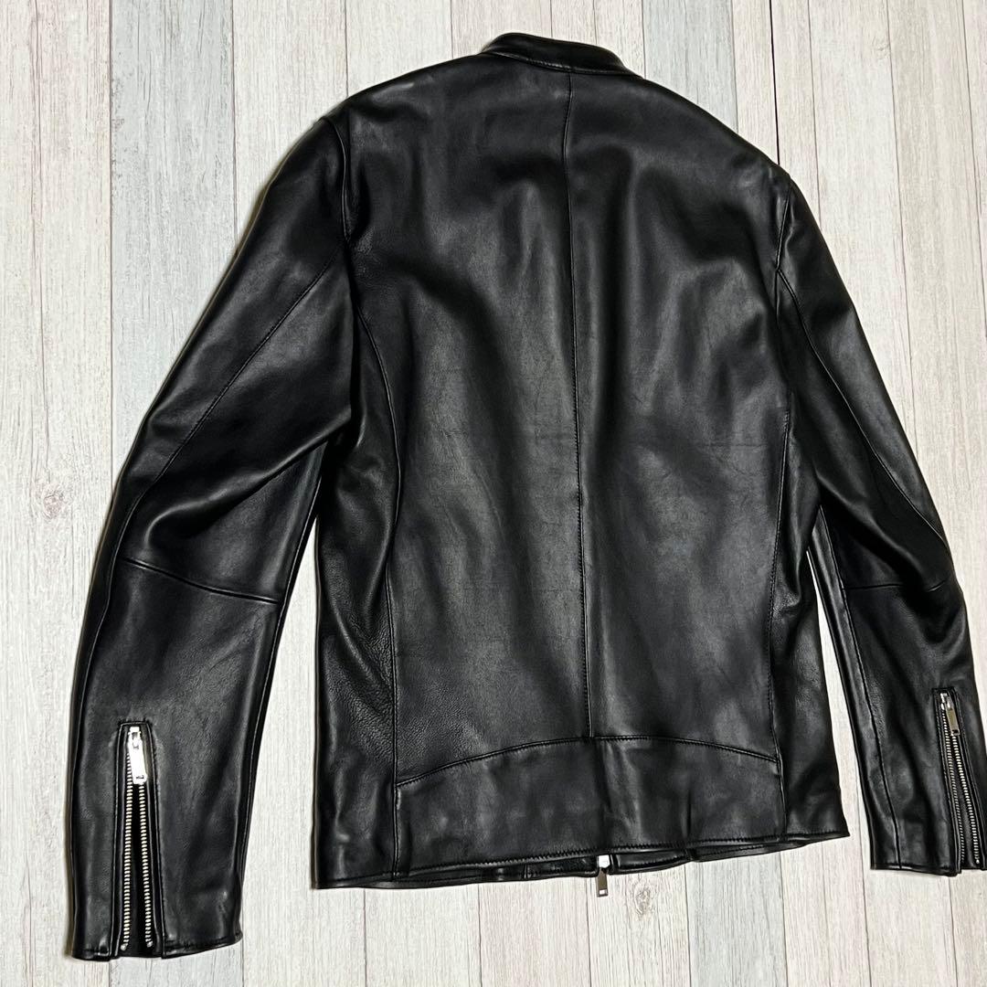 STUDIOUS レザージャケット シングルライダース ノーカラー 羊革　3