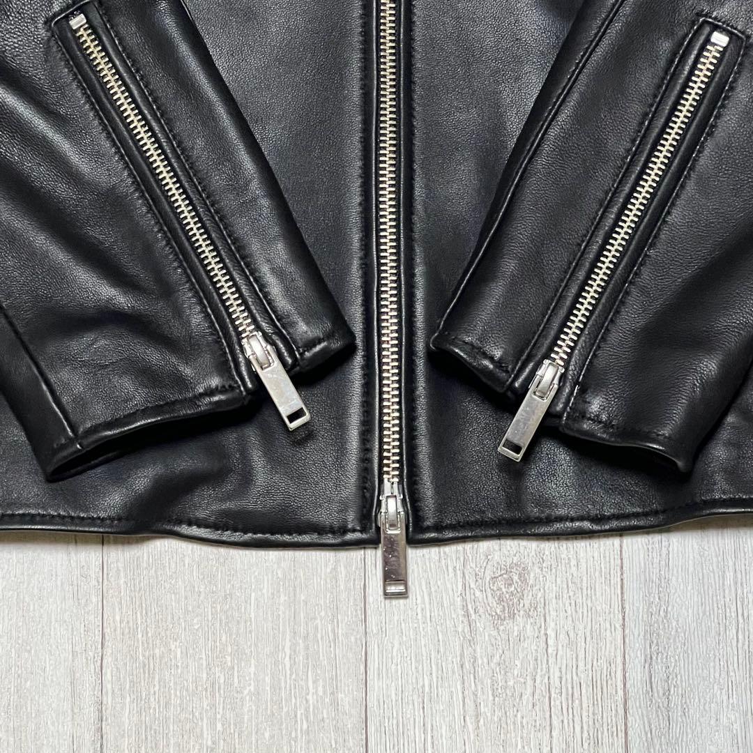 STUDIOUS レザージャケット シングルライダース ノーカラー 羊革　3