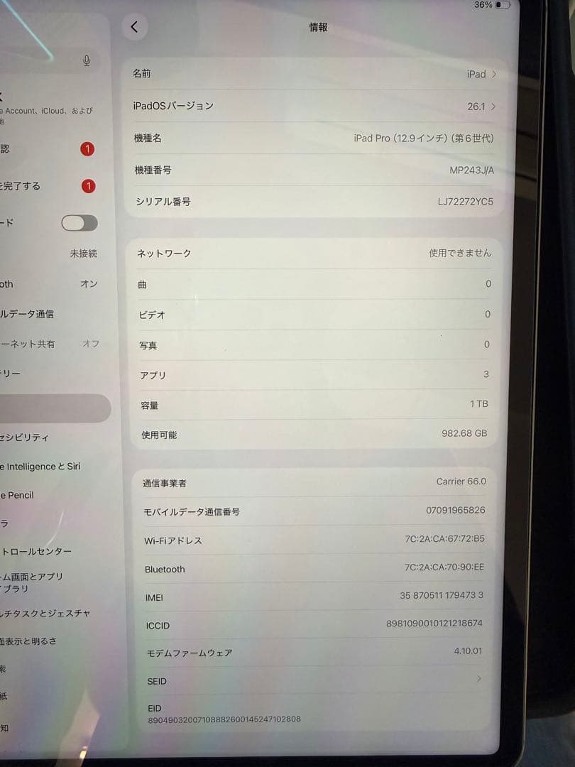 iPad Pro 12.9 第6世代 1TB Wi-Fi cellul