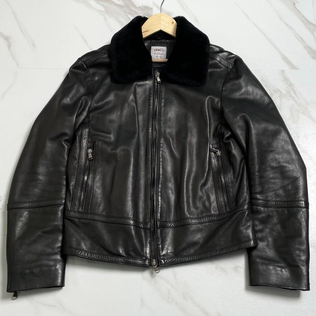 入手困難★エンメティ★襟ムートン ラムレザー ライダースジャケット ブラック