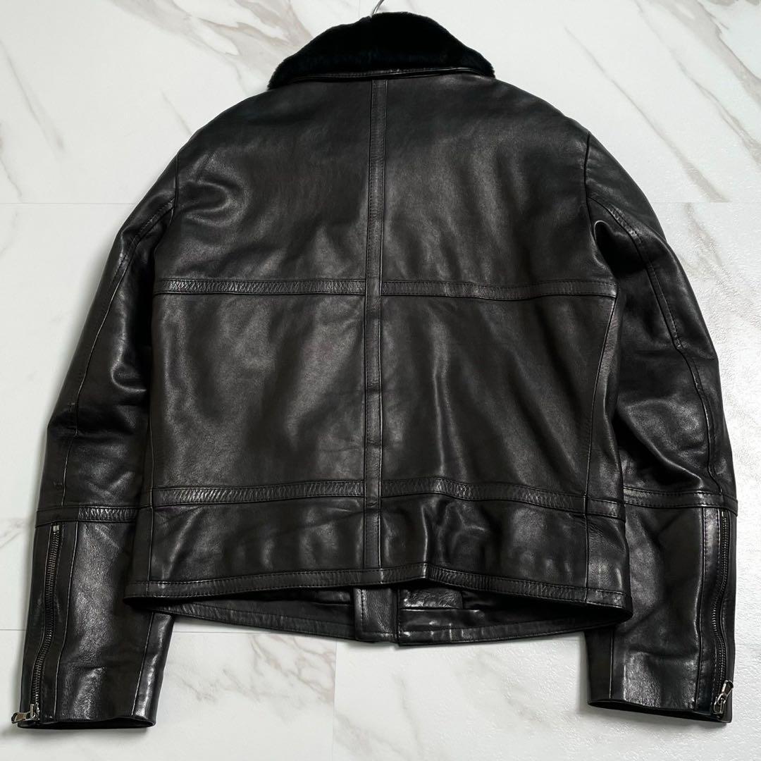 入手困難★エンメティ★襟ムートン ラムレザー ライダースジャケット ブラック