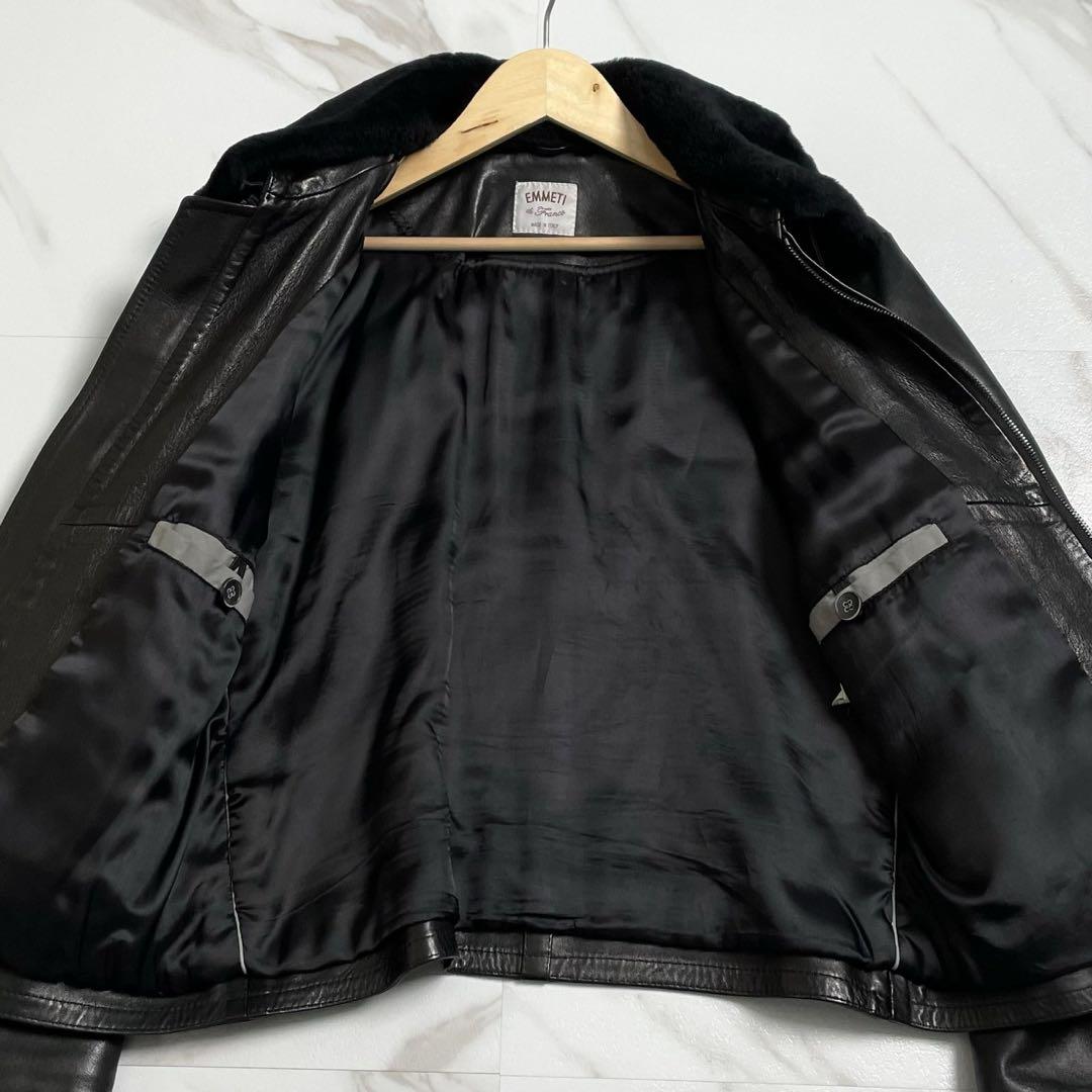 入手困難★エンメティ★襟ムートン ラムレザー ライダースジャケット ブラック