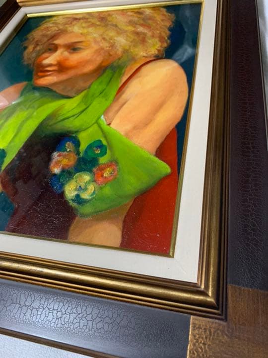 美術品 絵画 油彩 『黄緑色のマフラー』