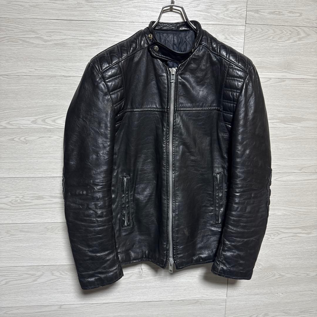 80s ヴィンテージ 本革 パデット 肉厚 シングルライダース モーターサイクル