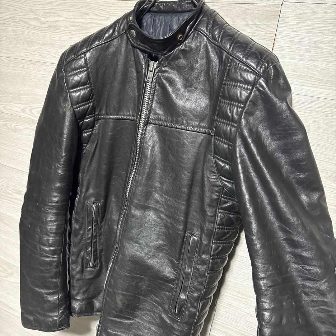 80s ヴィンテージ 本革 パデット 肉厚 シングルライダース モーターサイクル