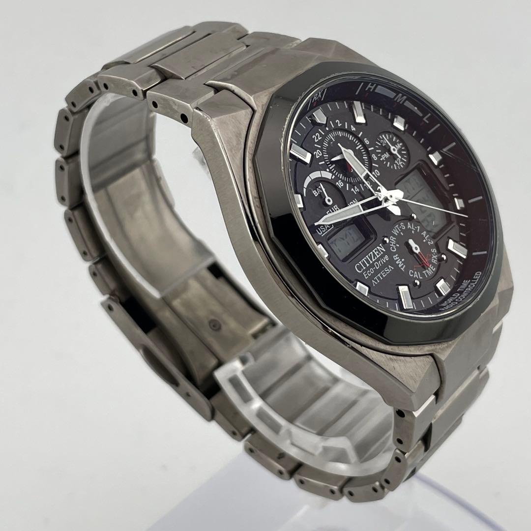 【稼働】シチズン　アテッサ　ジェットセッター　チタン　電波ソーラー　腕時計