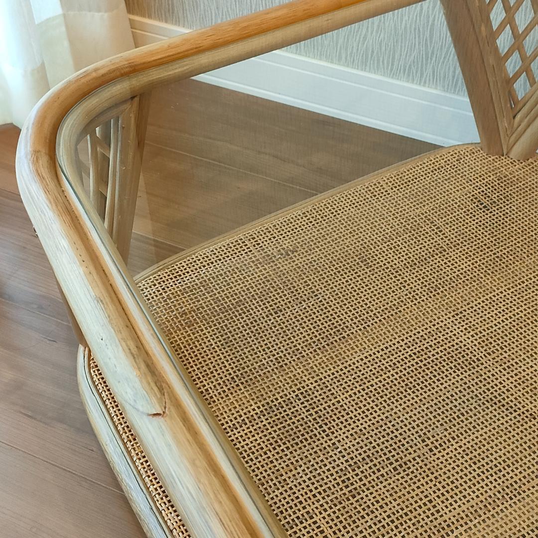 ラタン　ガラステーブル　キャスター付き　コーヒーテーブル