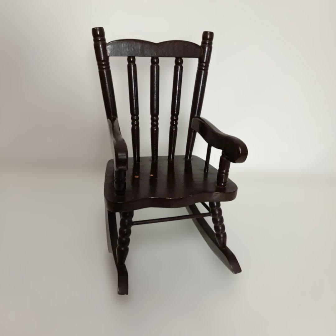 ミニチュア木製ロッキングチェア　フランス人形　日本人形　ダークブラウン 飾り椅子