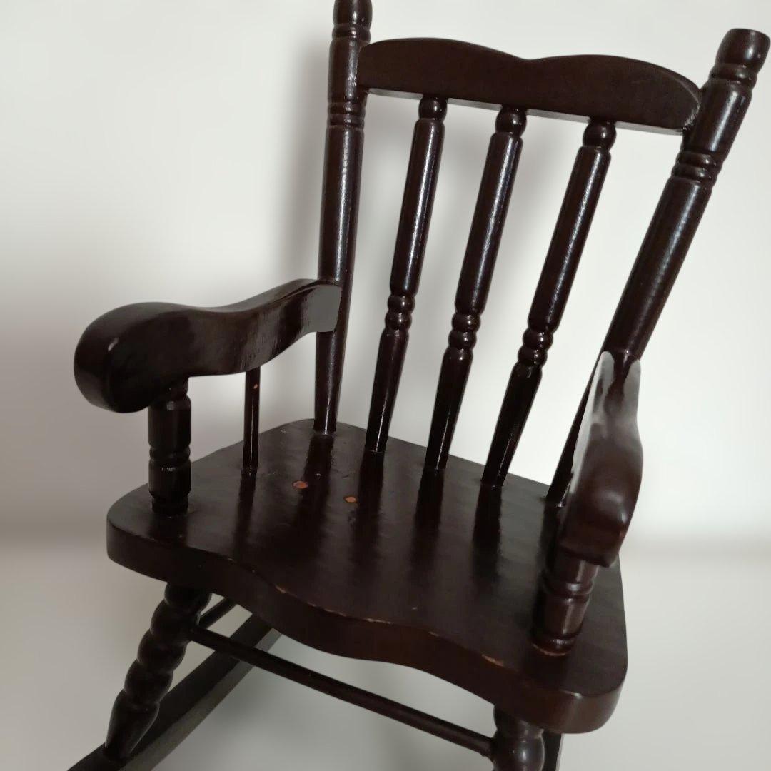 ミニチュア木製ロッキングチェア　フランス人形　日本人形　ダークブラウン 飾り椅子