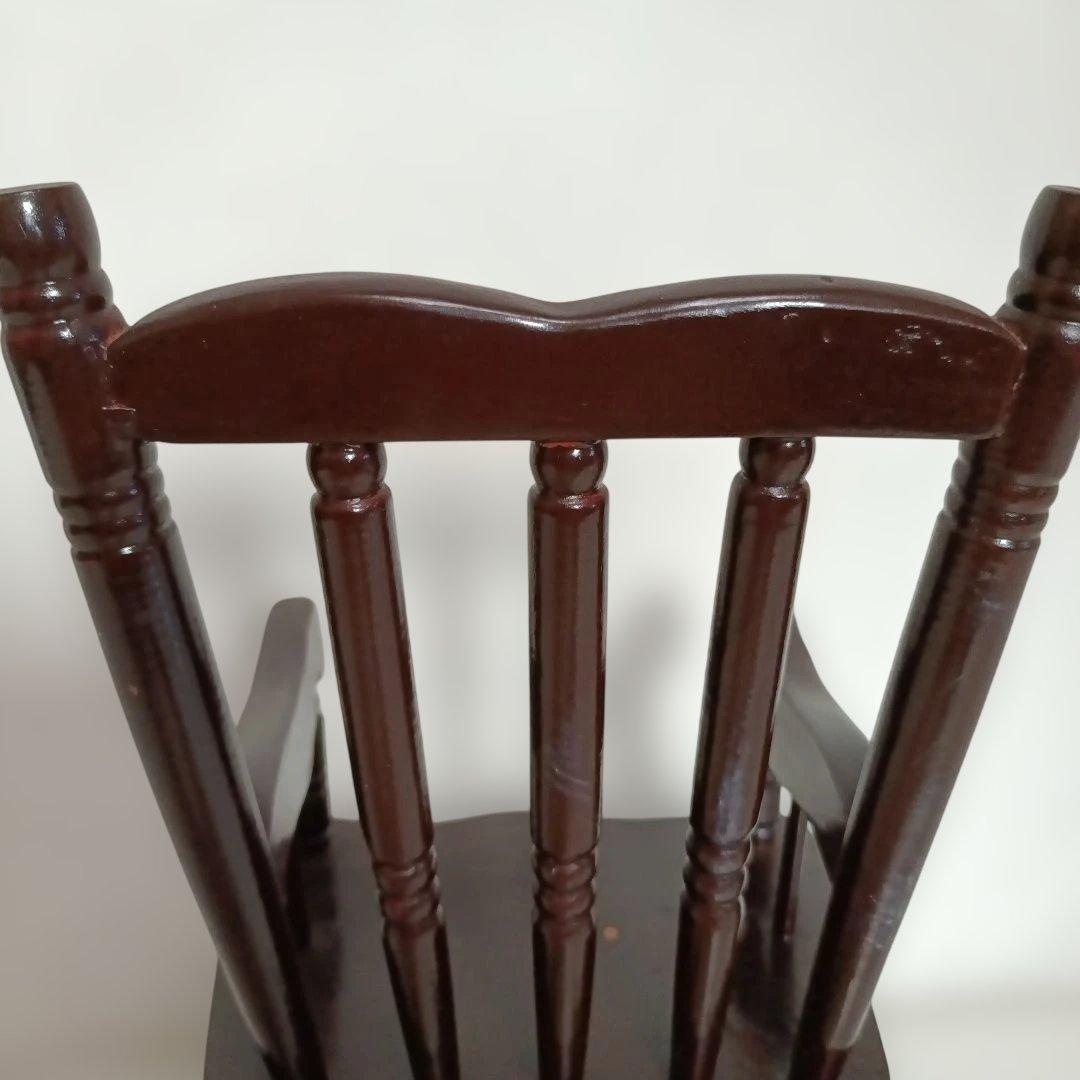 ミニチュア木製ロッキングチェア　フランス人形　日本人形　ダークブラウン 飾り椅子