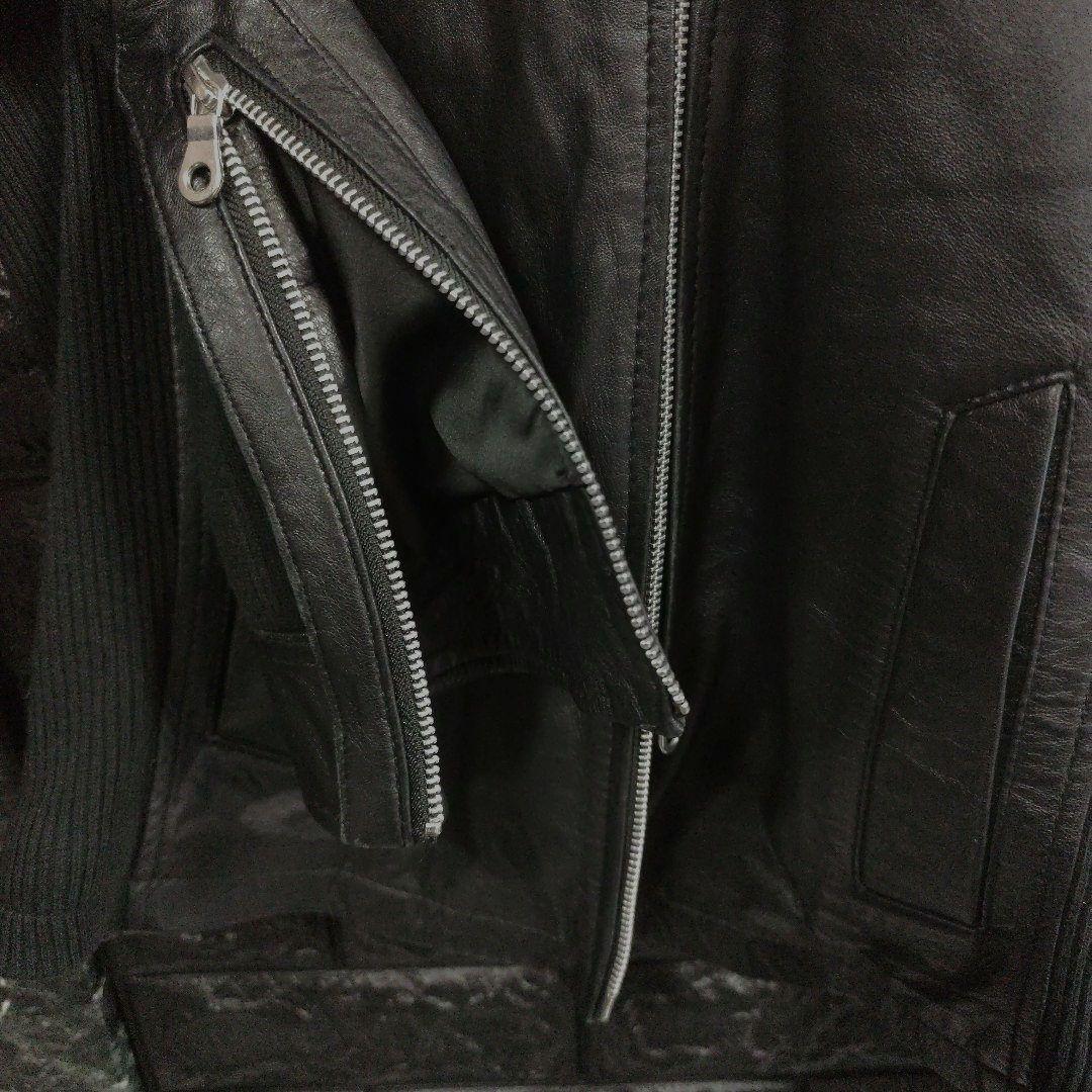 月星ノーアイディー黒ラムレザーシングルライダースフード付きジャケット完売品