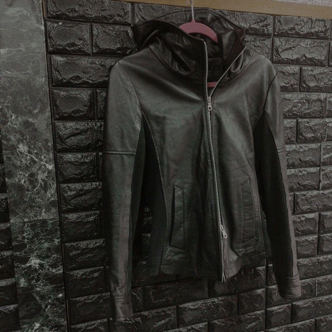 月星ノーアイディー黒ラムレザーシングルライダースフード付きジャケット完売品