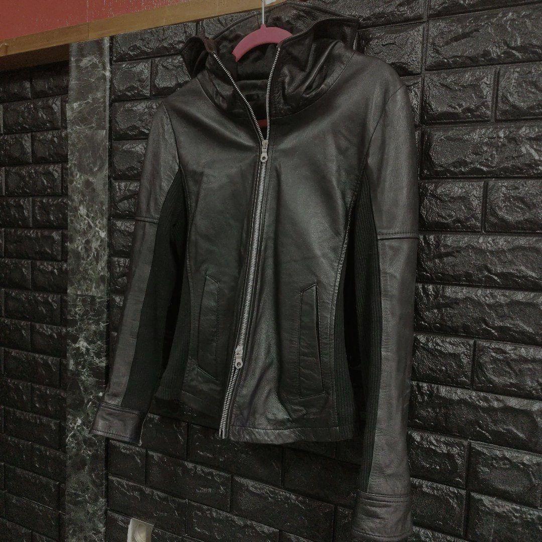 月星ノーアイディー黒ラムレザーシングルライダースフード付きジャケット完売品
