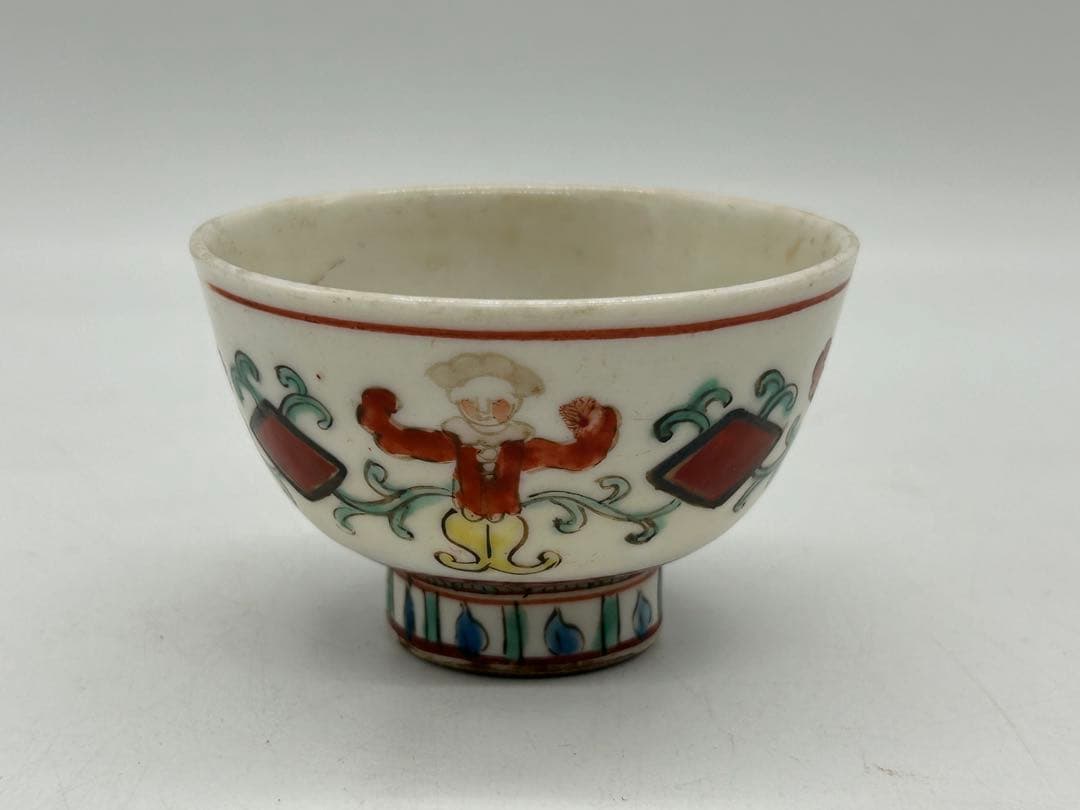 五彩　南蛮人紋小杯①　茶器　送料込み0621