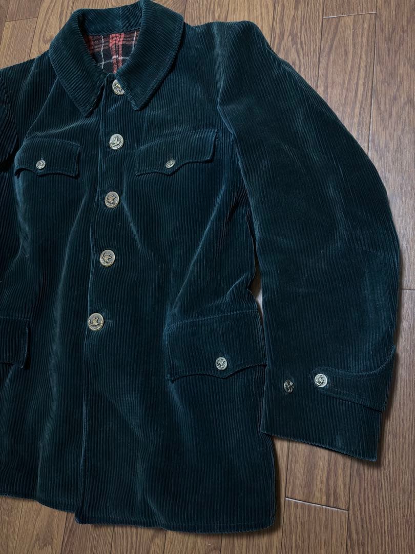 や*と様 フランスヴィンテージ 動物ボタン ハンティングジャケット グリーンコー